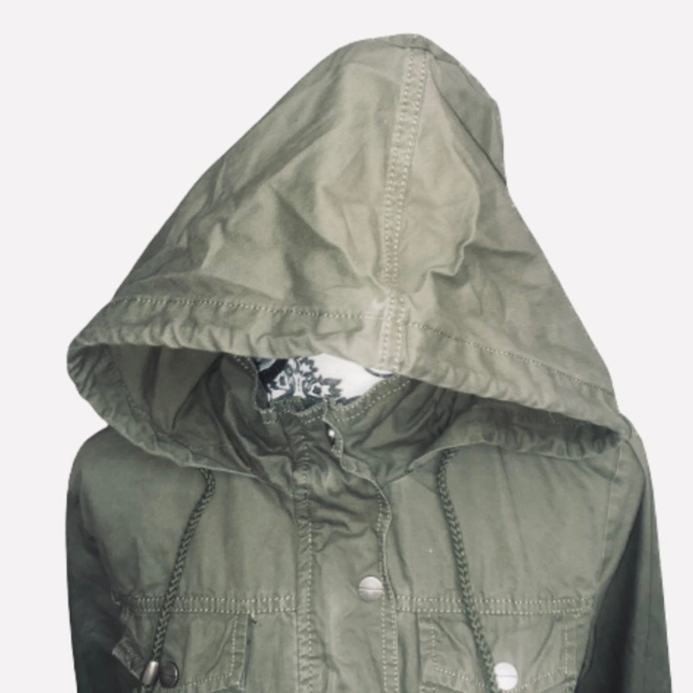 Ashley Brand Small Cargo Olive Green 100% Cotton Full Zip Hooded Utility Jacket - Picture 4 of 11